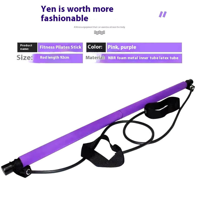 Pilates Stick - Adjustable Fitness Bar for Home Workout, Yoga, Stretching & Toning - Portable Exercise Rod with Elastic Bands